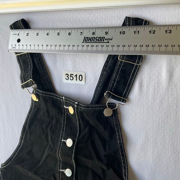 FOREVER 21 Women Overall Bib Above Knee Skirt size M, Black with White Stitches - Picture 2 of 11